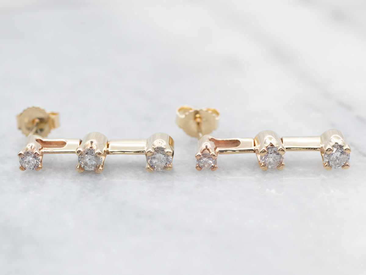 Yellow Gold Three-Diamond Drop Earrings