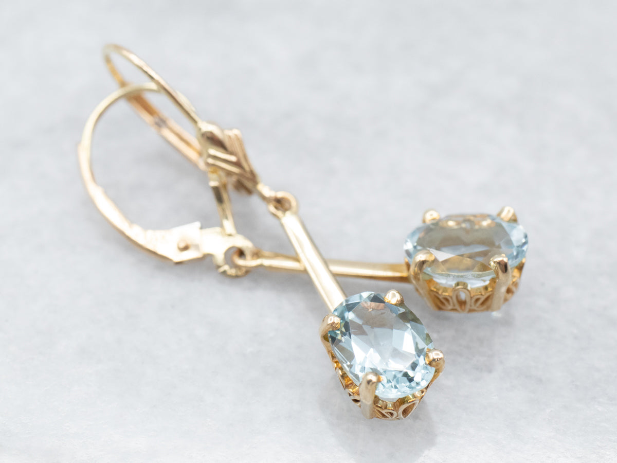 Yellow Gold Aquamarine Drop Earrings