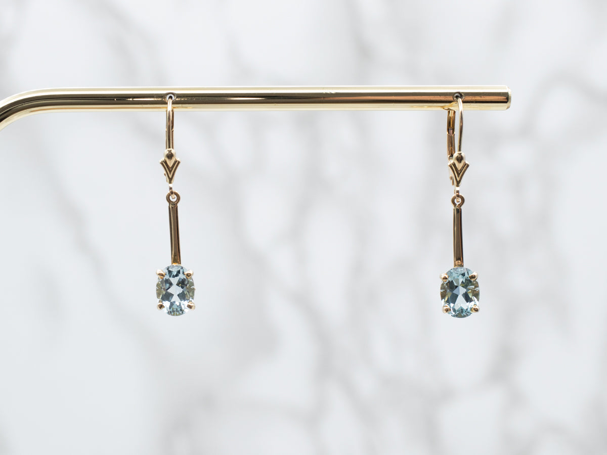 Aquamarine drop earrings yellow gold shop