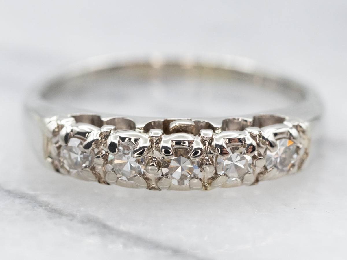 Shining Five Diamond Encrusted Wedding Band