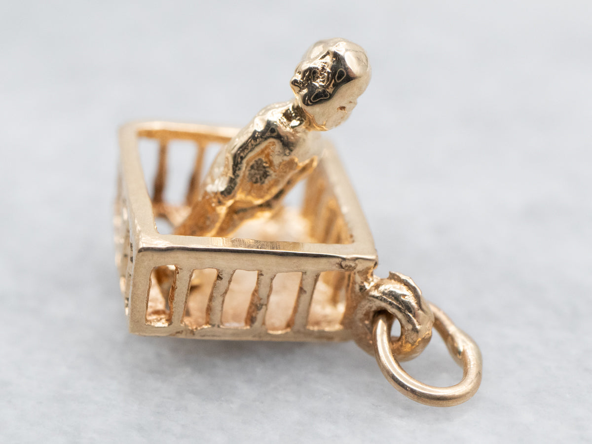 Vintage Gold Baby in Play Pen Charm