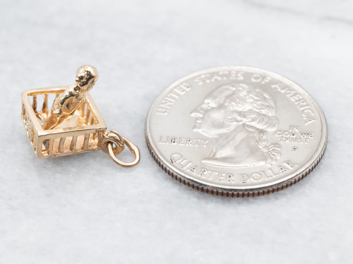 Vintage Gold Baby in Play Pen Charm