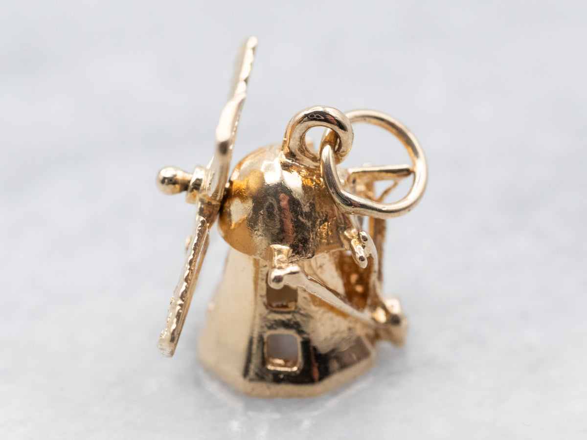 Vintage Gold Moving Windmill Charm