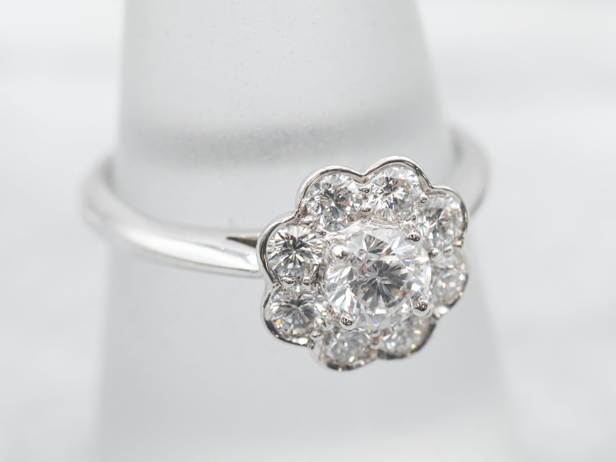 Floral Diamond Halo Engagement Ring