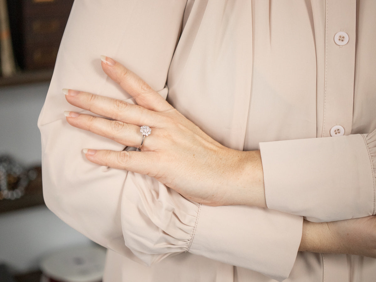 Floral Diamond Halo Engagement Ring