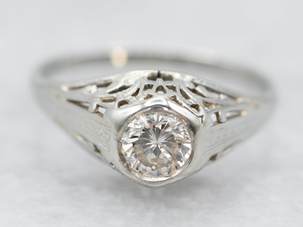 Anillo de compromiso con solitario de diamantes Art Deco