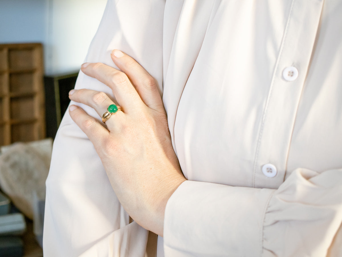 Yellow Gold Green Onyx Ring