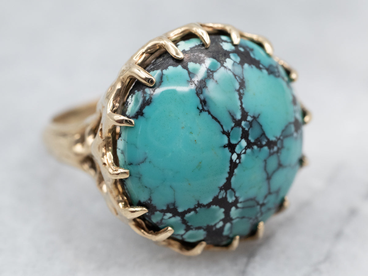 Turquoise Cocktail Ring With Iridescent Rhinestones Gold Ring