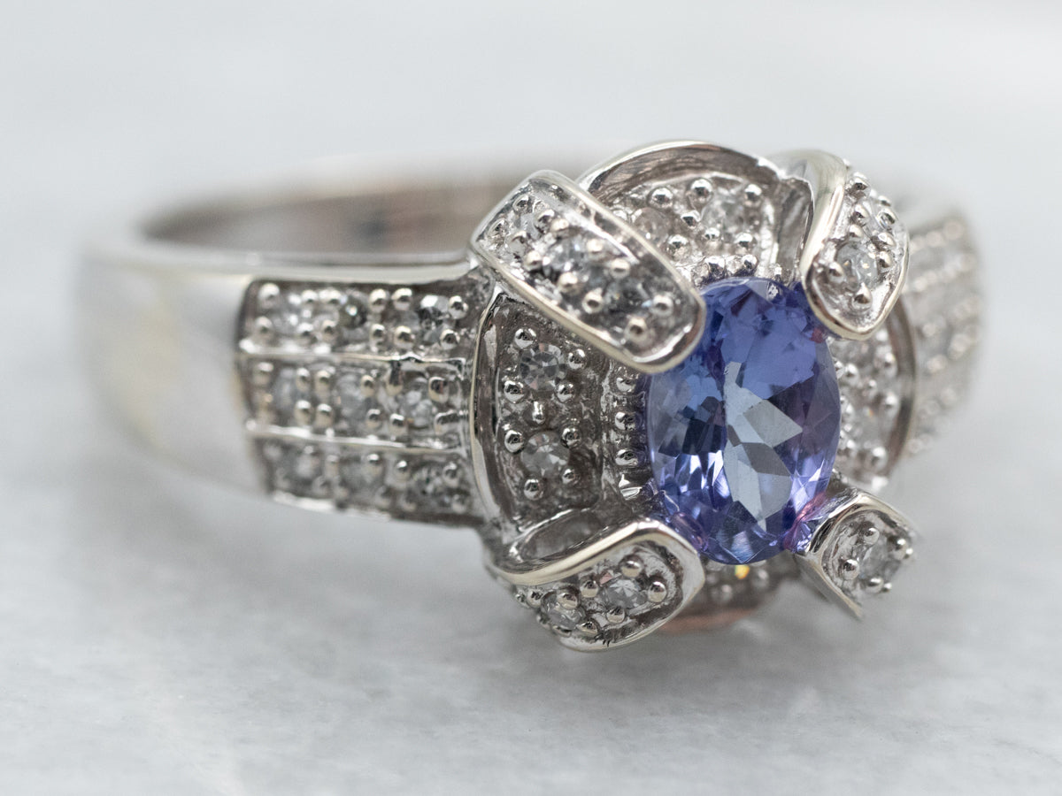 Modern Tanzanite Halo Cocktail Ring