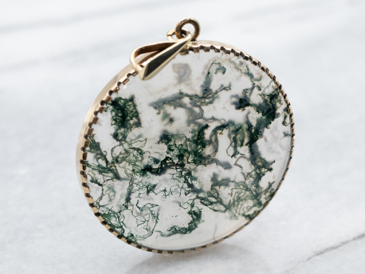 Yellow Gold Moss Agate Pendant