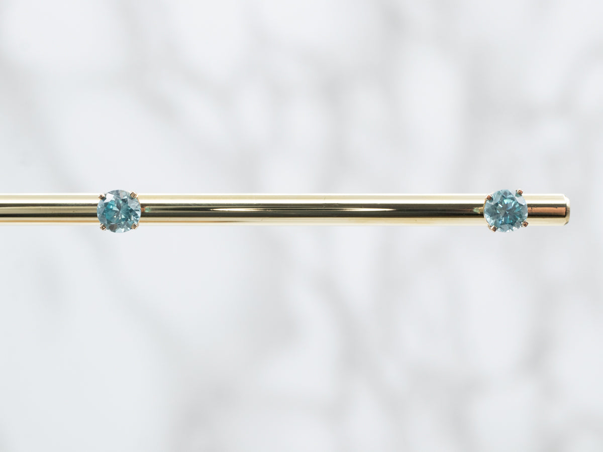 Blue Zircon Yellow Gold Stud Earrings