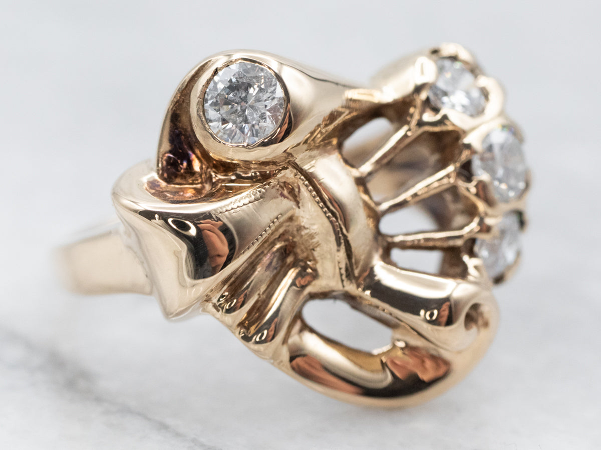 Retro Era Gold Bow Diamond Ring