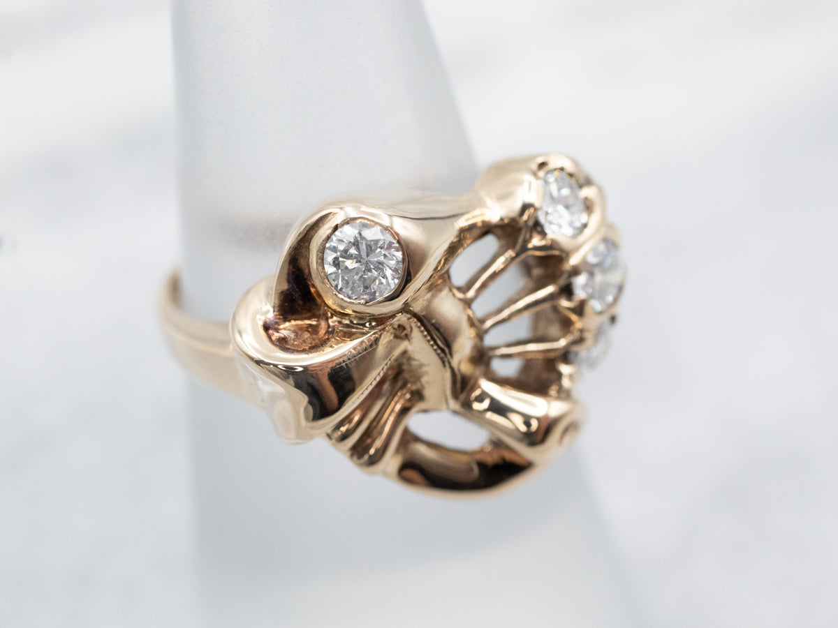 Retro Era Gold Bow Diamond Ring