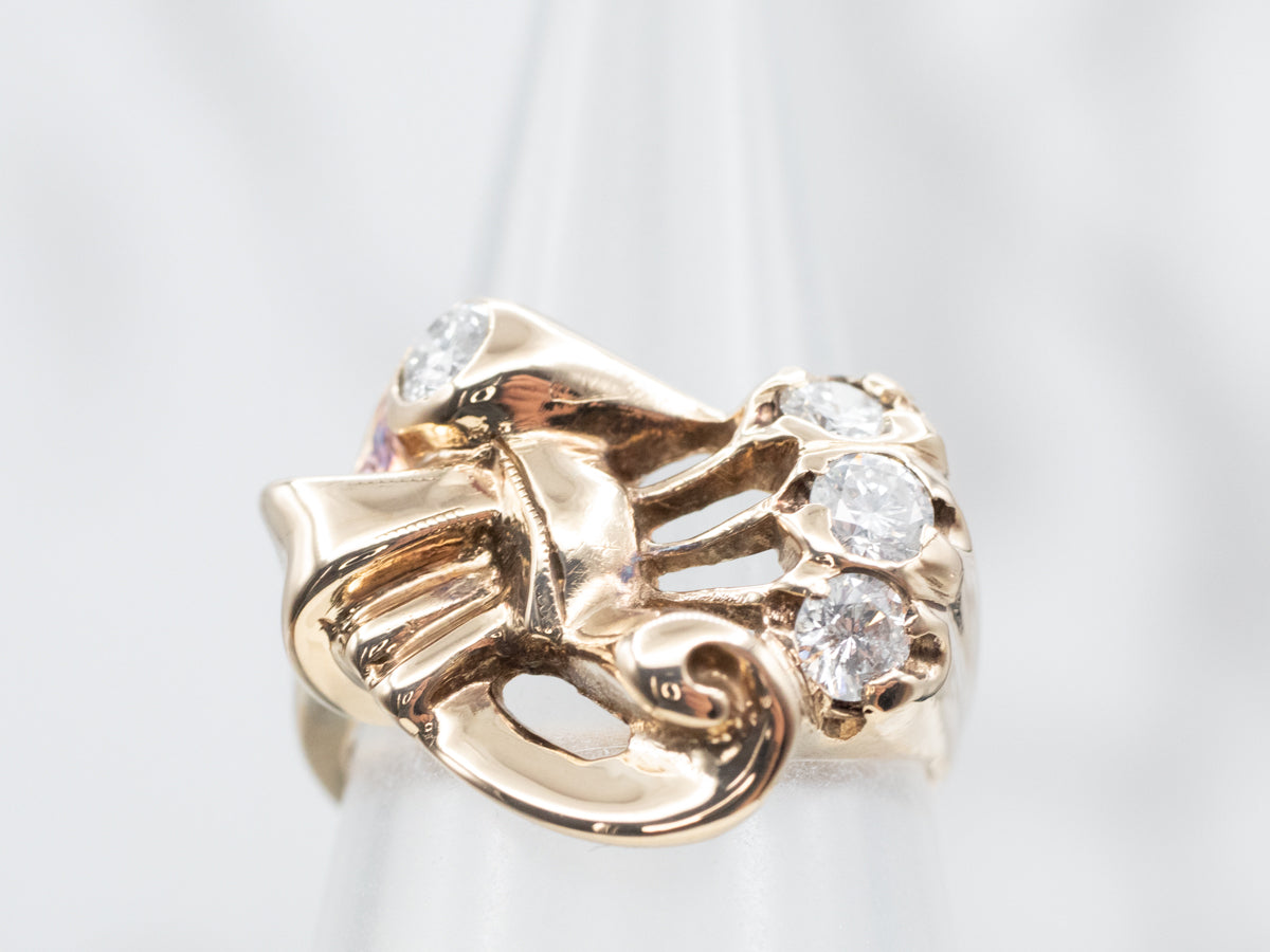 Retro Era Gold Bow Diamond Ring