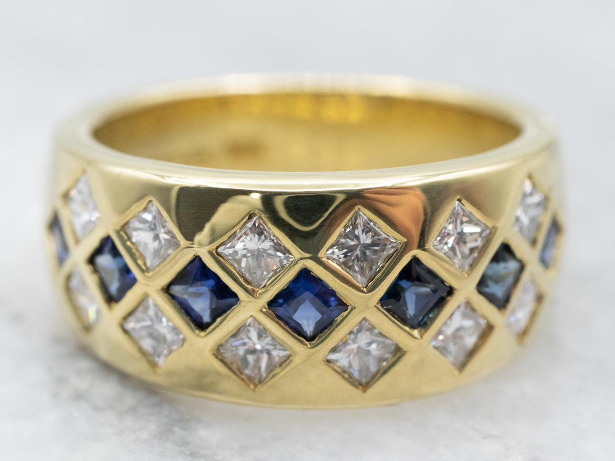 Wide 18-Karat Gold Sapphire and Diamond Band