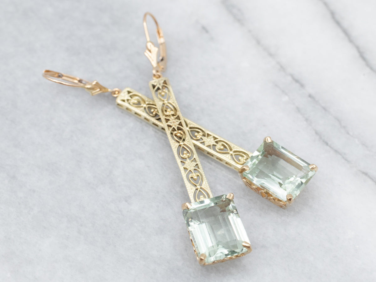 Prasiolite Gold Filigree Drop Earrings