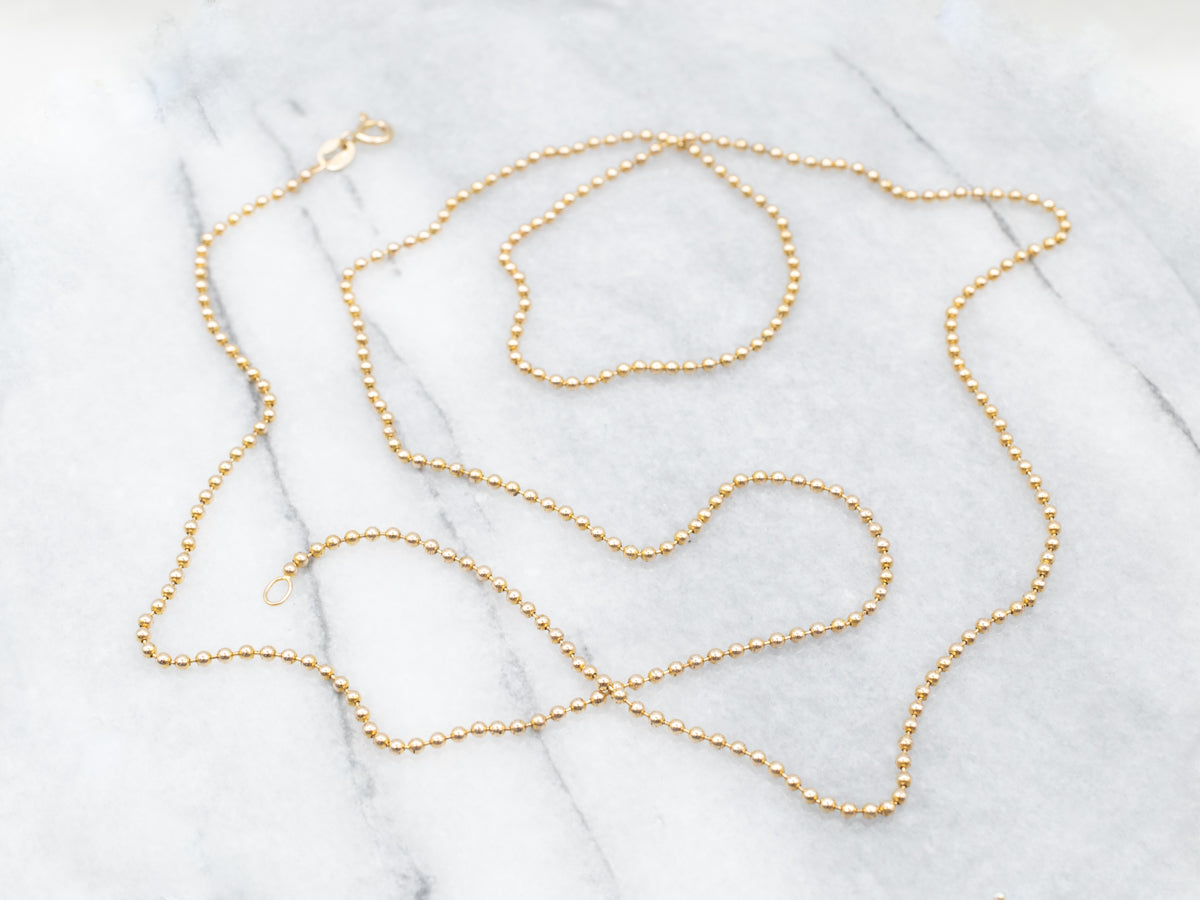 Long 14-Karat Yellow Gold Beaded Ball Chain