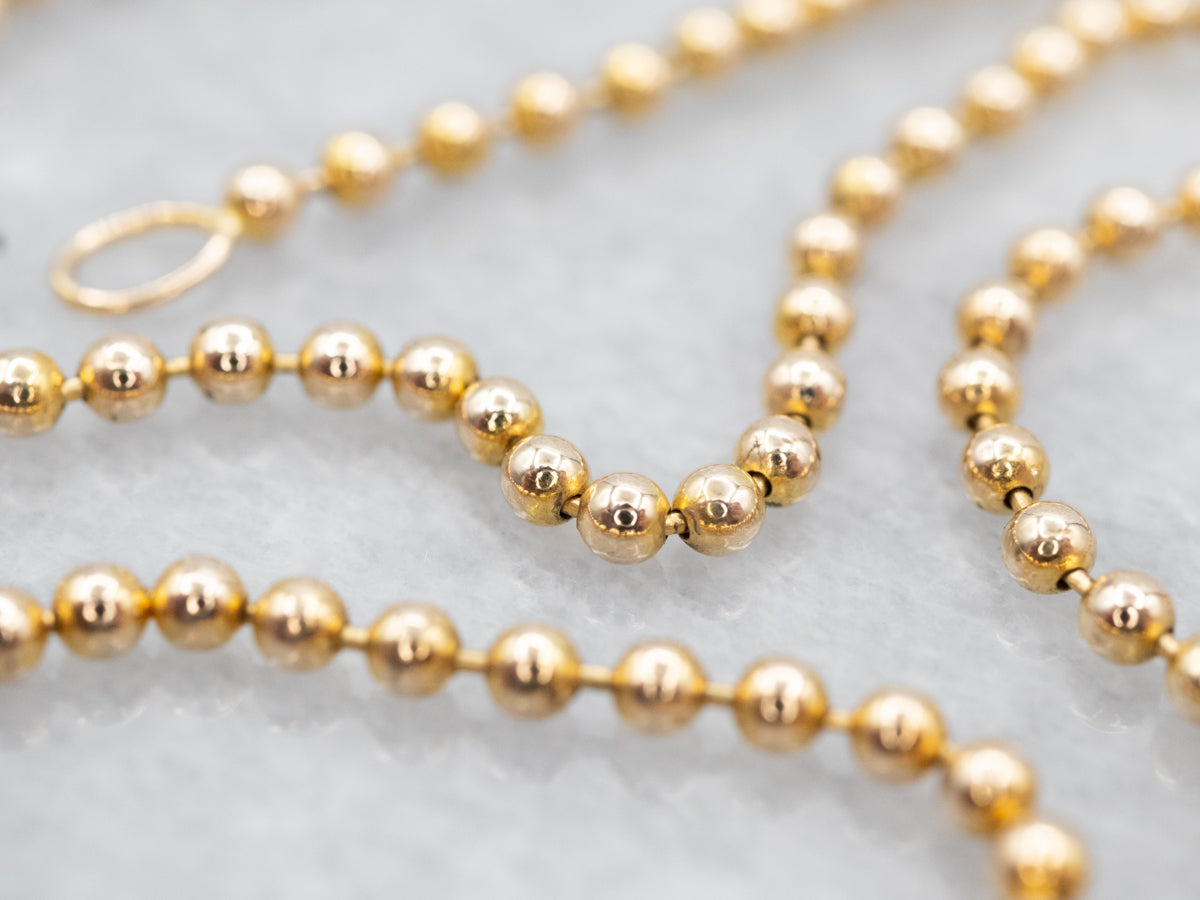 Long 14-Karat Yellow Gold Beaded Ball Chain