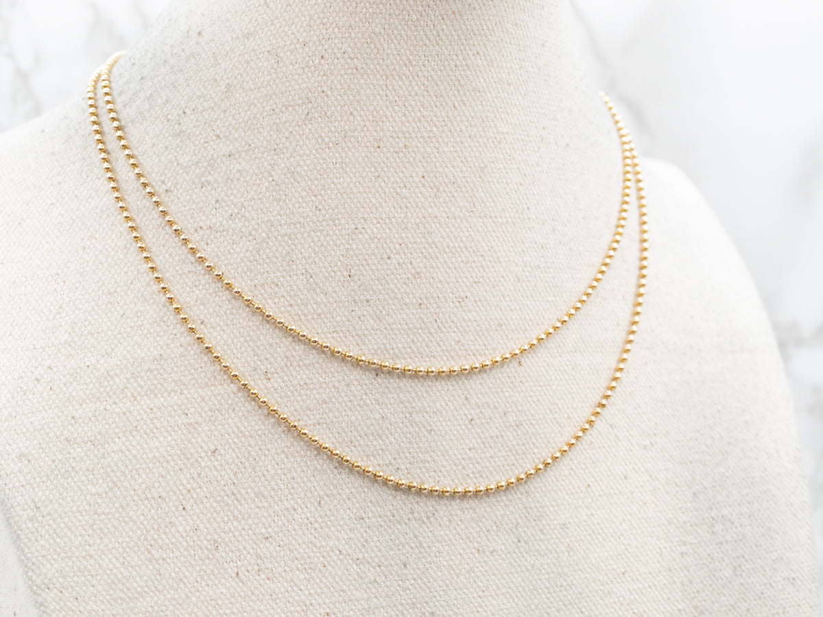 Long 14-Karat Yellow Gold Beaded Ball Chain