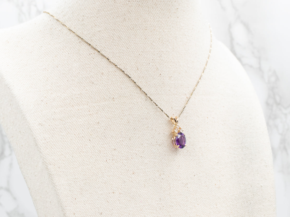 Amethyst and Diamond Gold Pendant