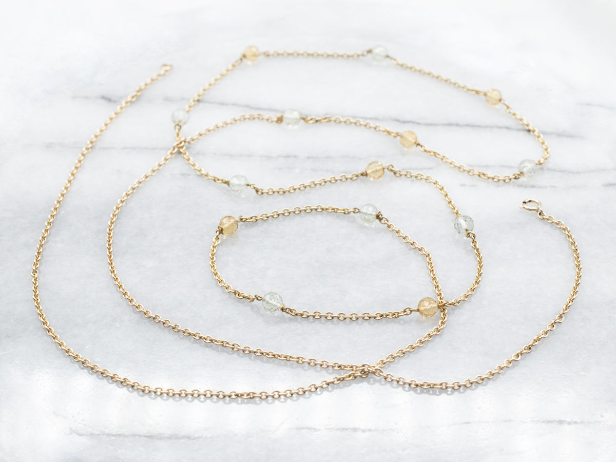 Yellow Gold and Faceted Quartz Beaded Necklace