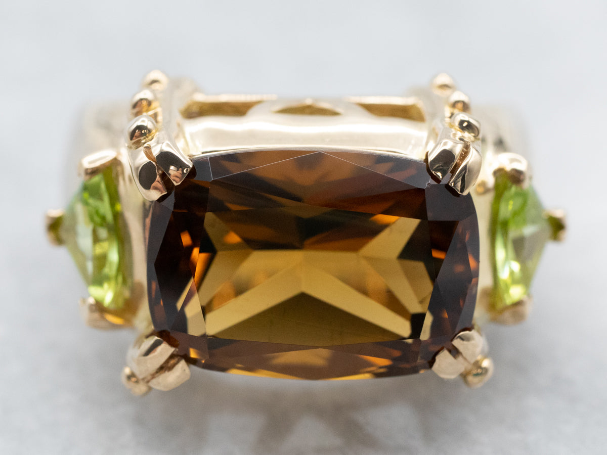 Smoky Quartz and Peridot Cocktail Ring