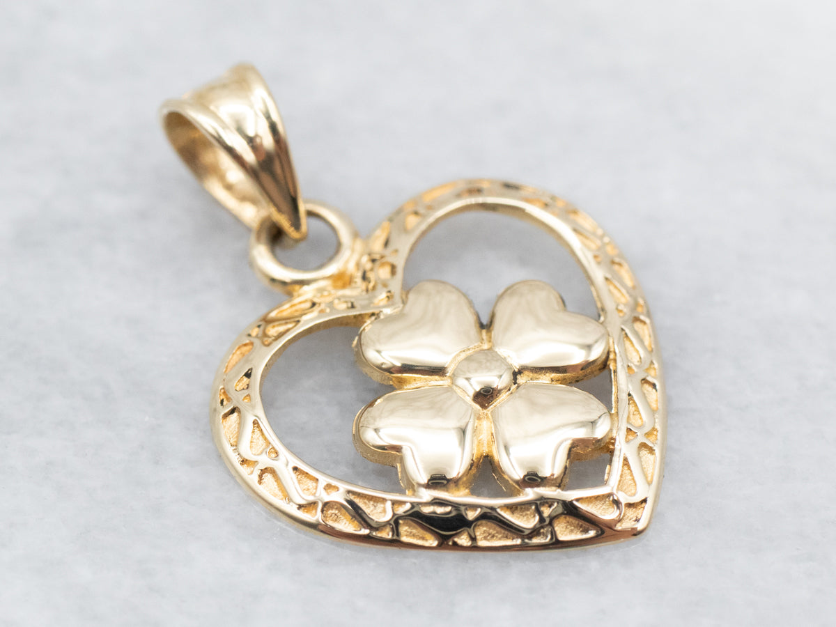 Romantic Vintage Gold Heart Flower Pendant