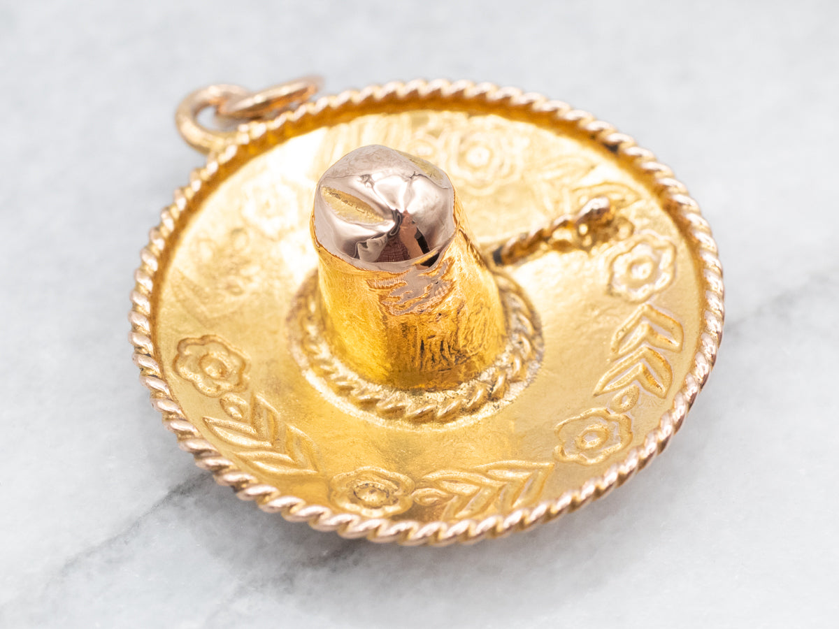 Engraved Gold Mexican Sombrero Charm