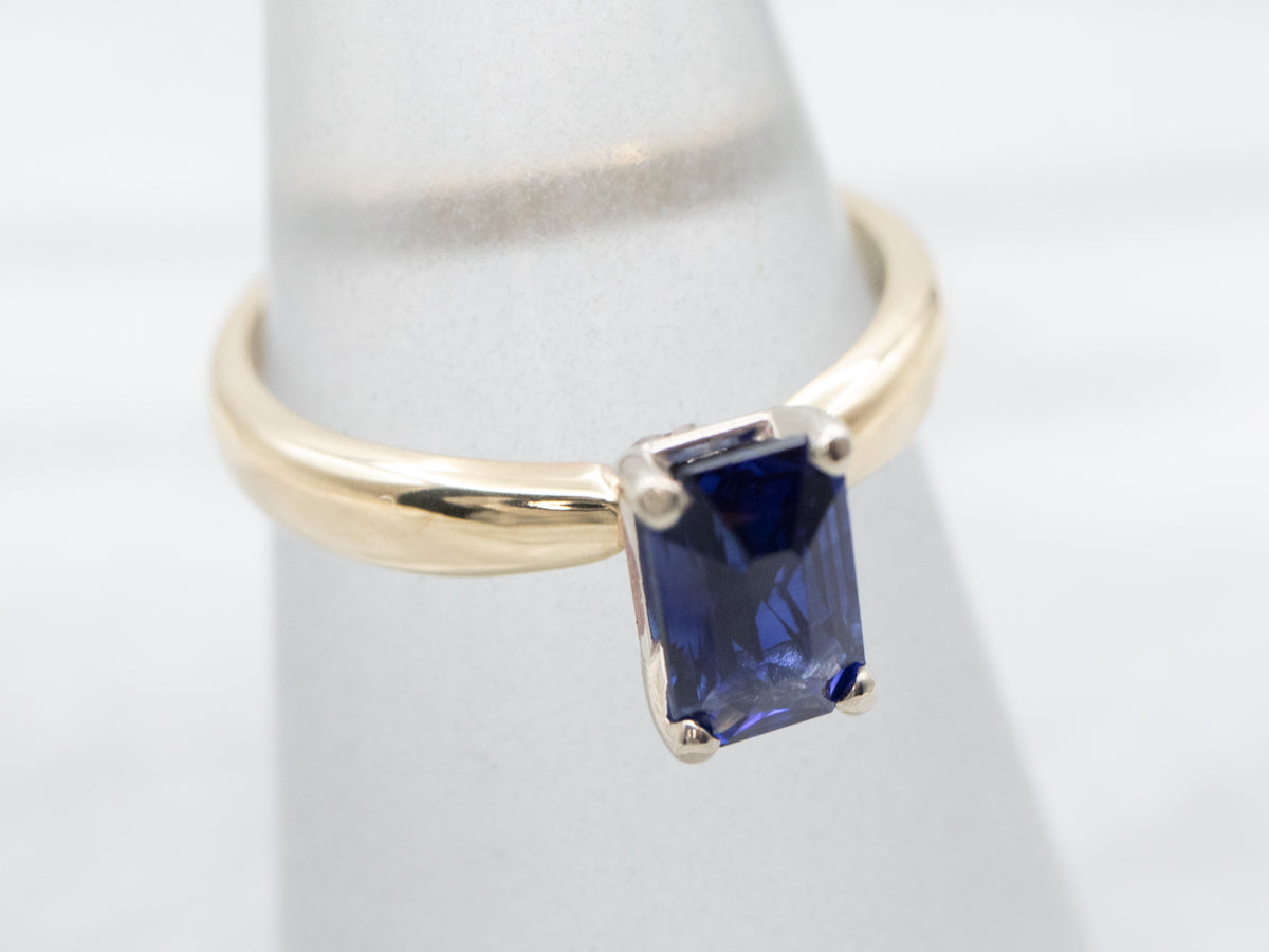 Deep Blue Yellow and White Gold Sapphire Ring