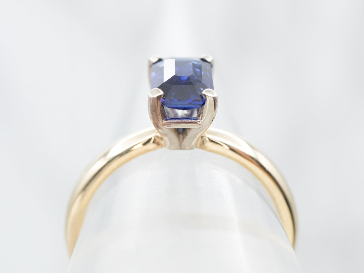 Deep Blue Yellow and White Gold Sapphire Ring