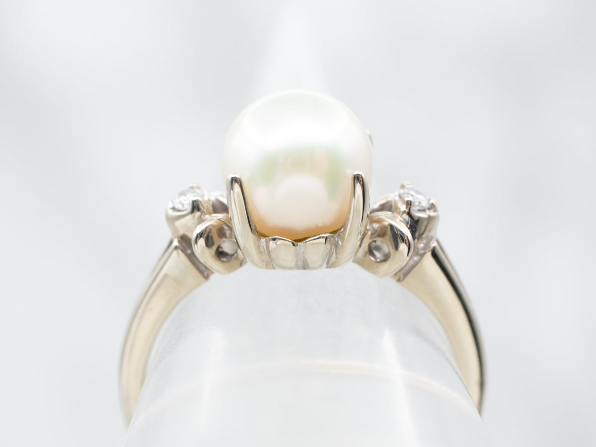 Diamond and pearl rings in white gold deals