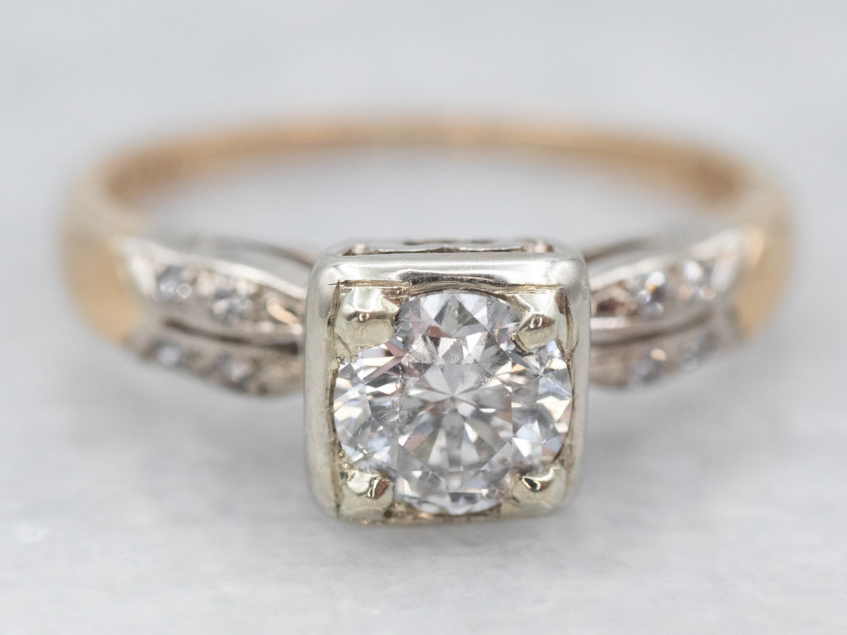 Retro Two Tone Gold Diamond Engagement Ring