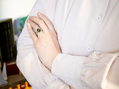 Modern Blue-Green Tourmaline and Diamond Ring