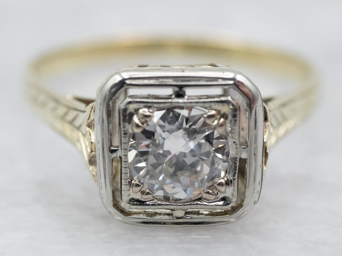 Antique Two Tone Gold Diamond Engagement Ring