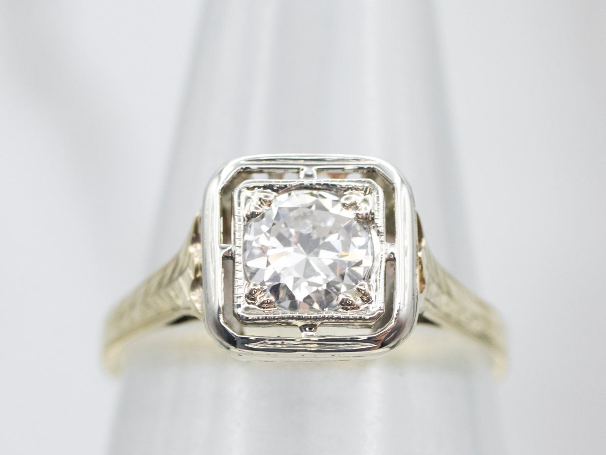 Antique Two Tone Gold Diamond Engagement Ring