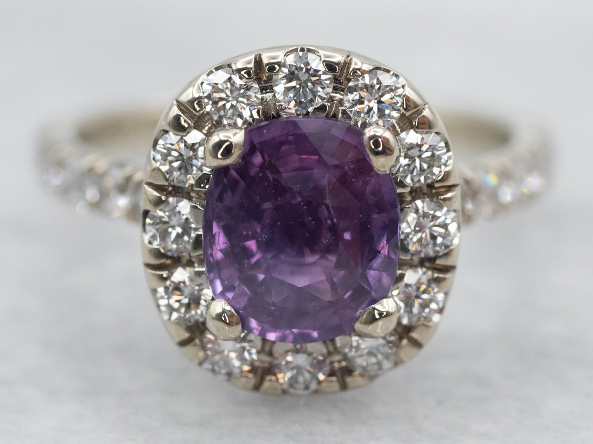 Lovely Purple Sapphire and Diamond Halo Ring