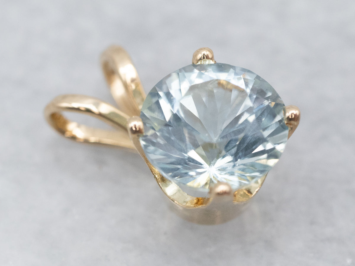 Yellow Gold Aquamarine Solitaire Pendant