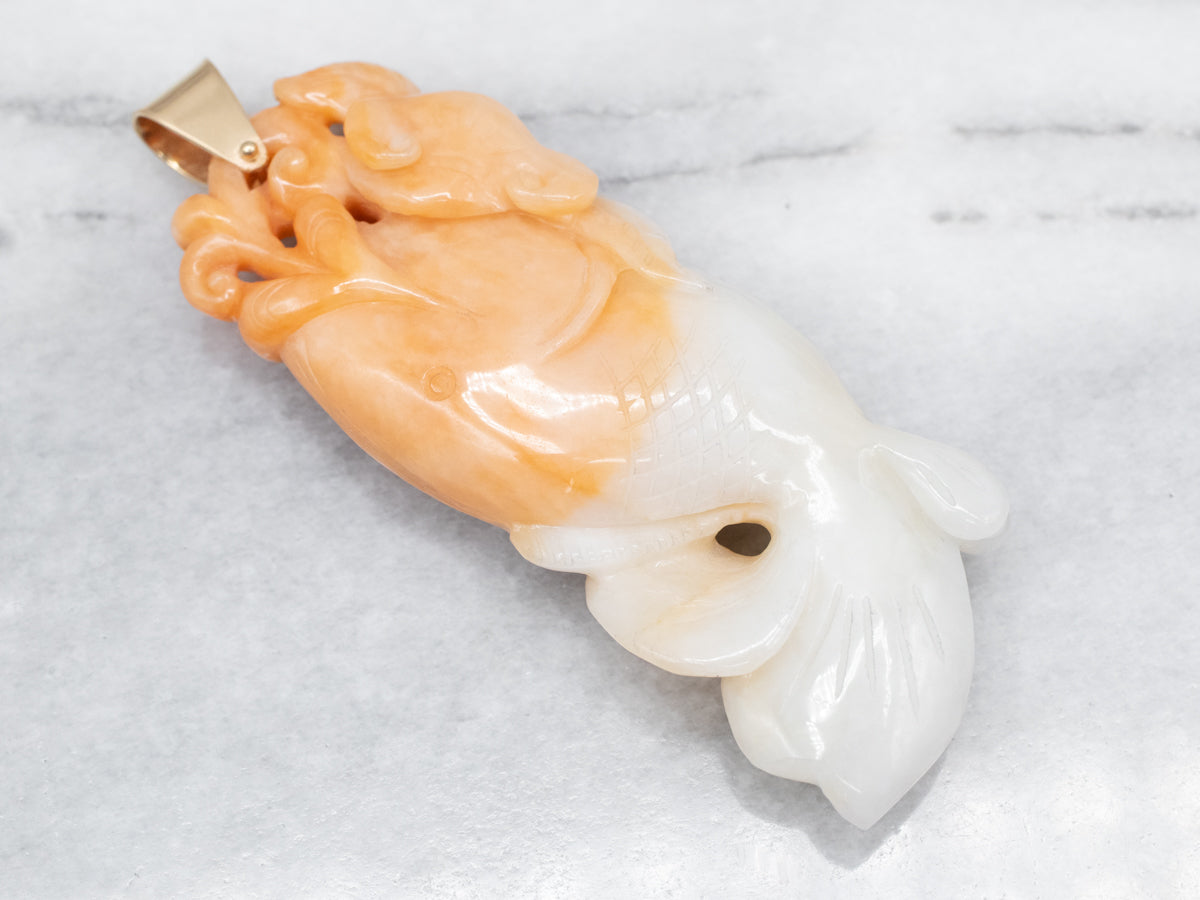 Vintage Carved Koi Fish Jade Pendant