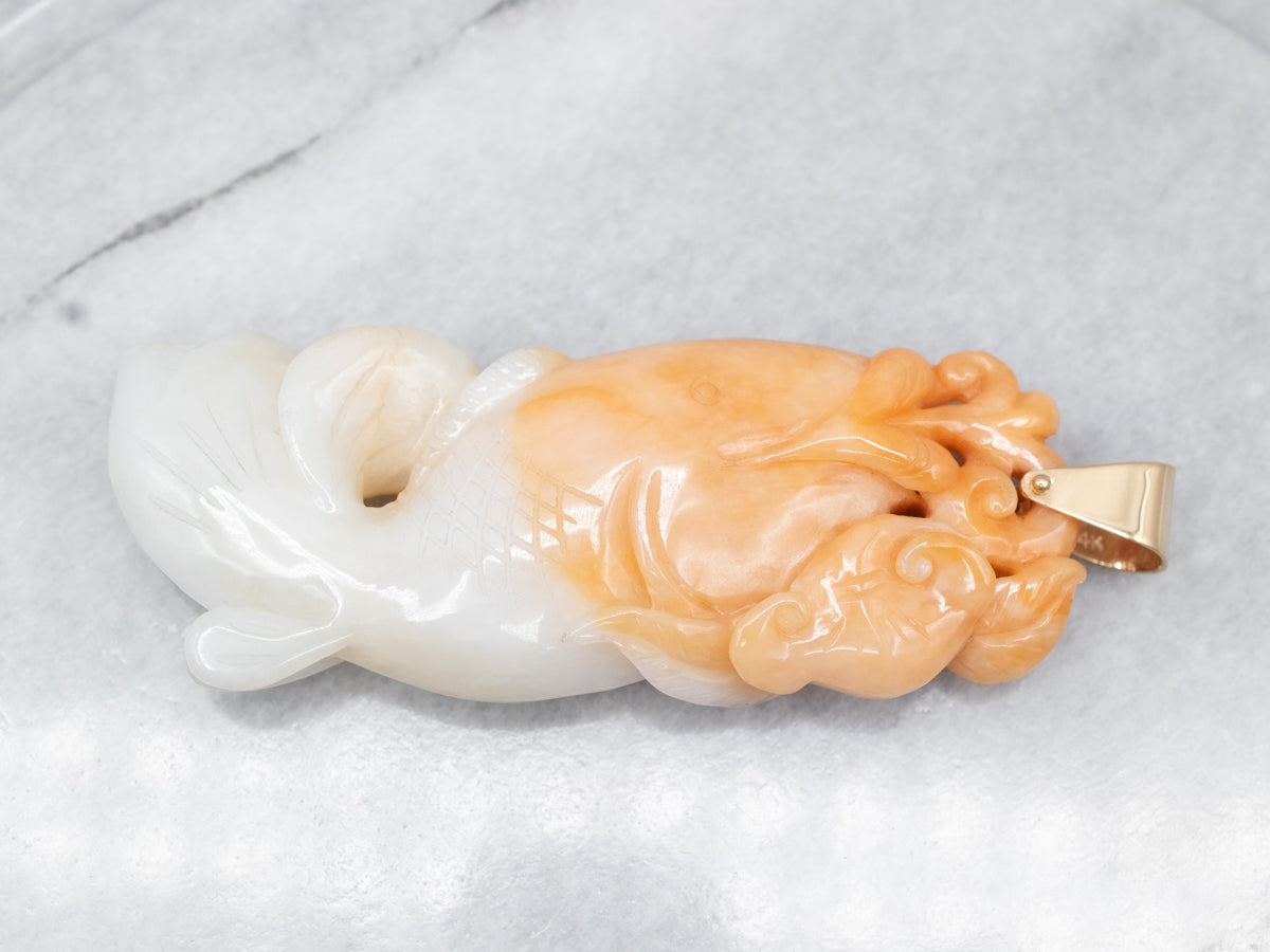 Vintage Carved Koi Fish Jade Pendant