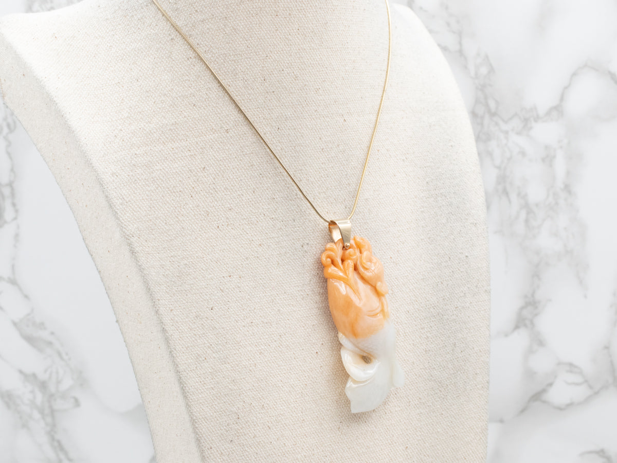 Vintage Carved Koi Fish Jade Pendant