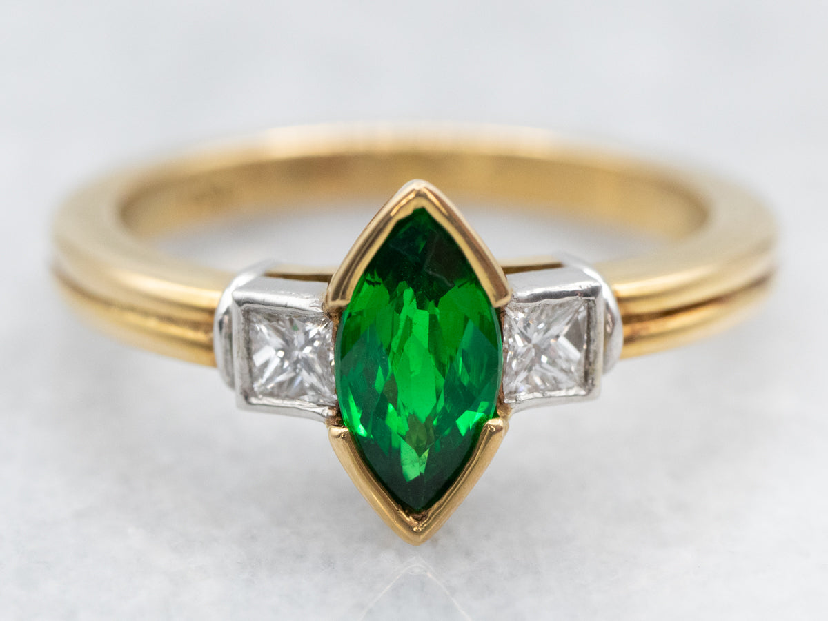 Modern Tsavorite Garnet and Diamond Ring