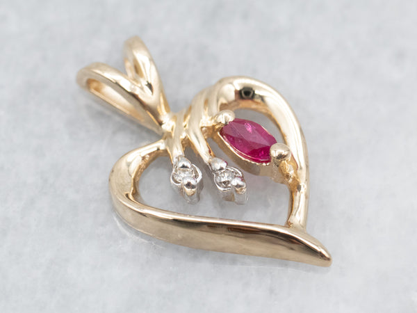 Gold Ruby and Diamond Heart Pendant