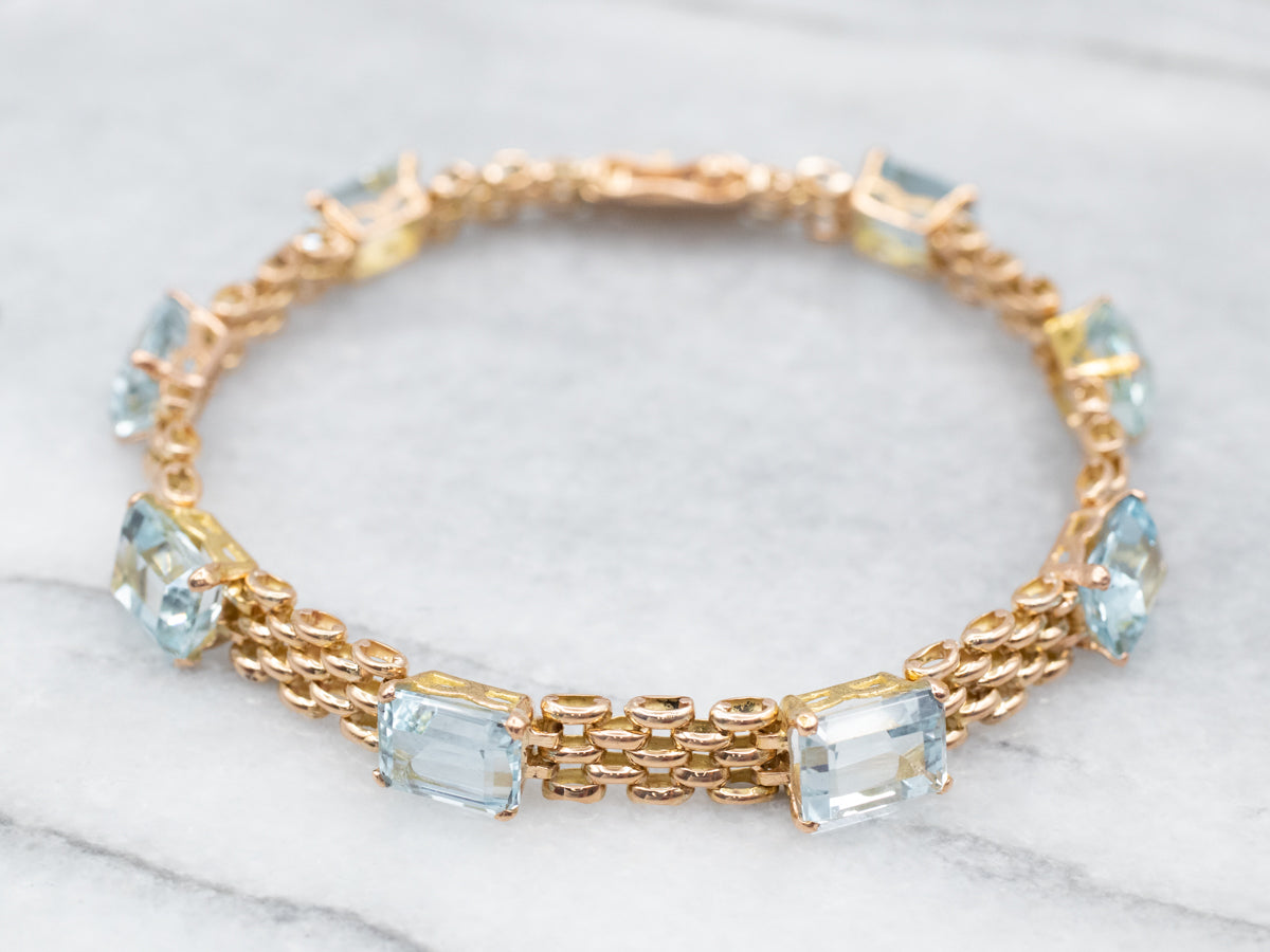 Rose Gold Aquamarine Crystal Bangle Bracelet - Free Shipping