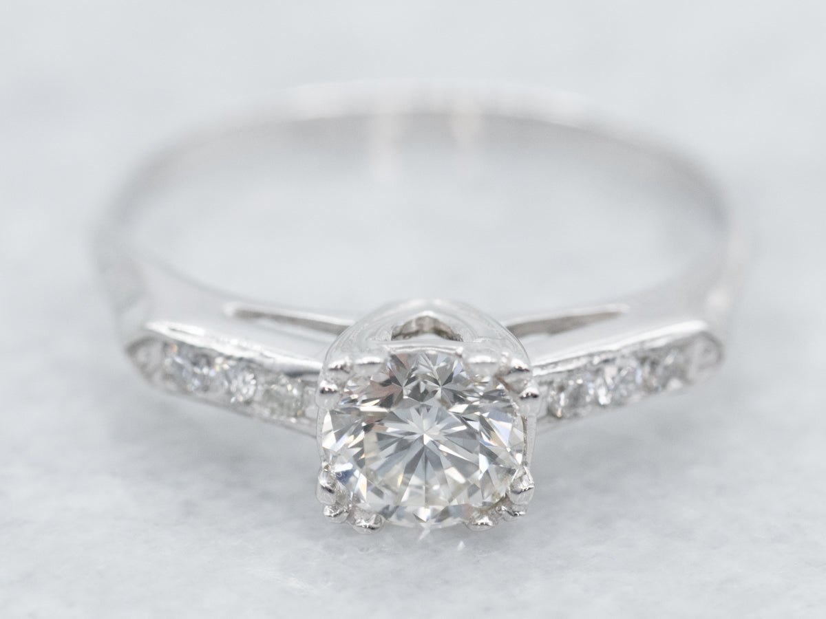 White Gold Retro Diamond Engagement Ring