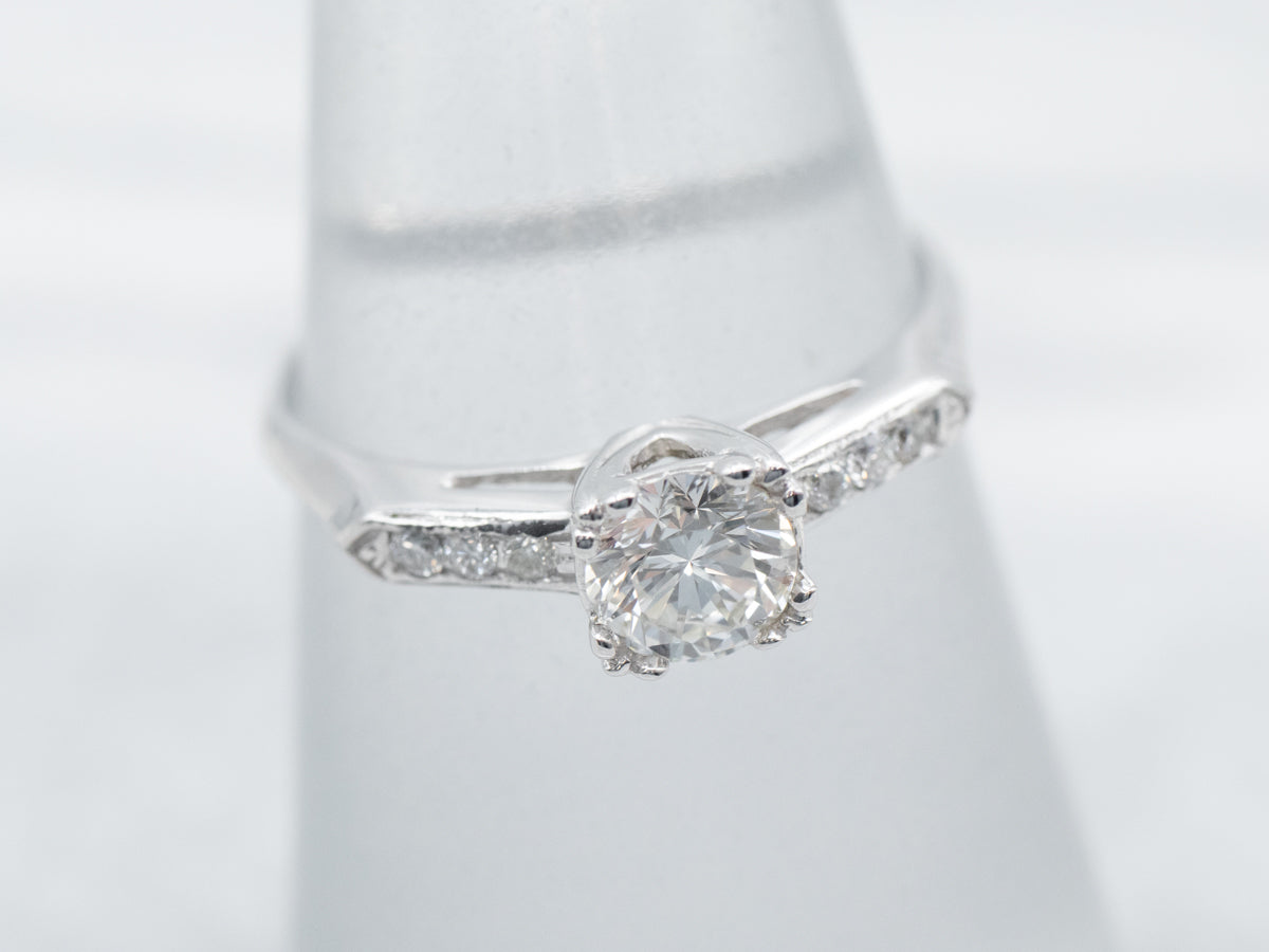 White Gold Retro Diamond Engagement Ring