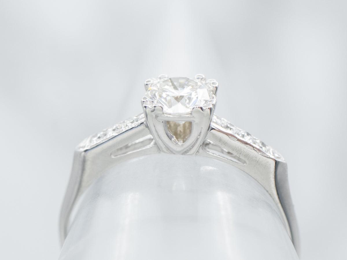 White Gold Retro Diamond Engagement Ring