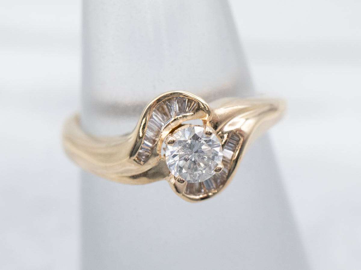 Yellow Gold Diamond Bypass Engagement Ring