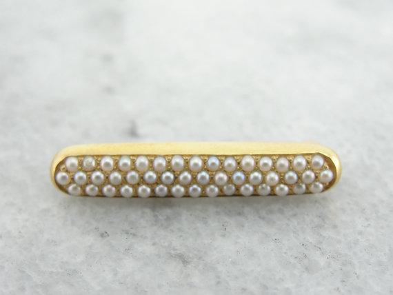 Antique Pave Seed Pearl Gold Bar Pin