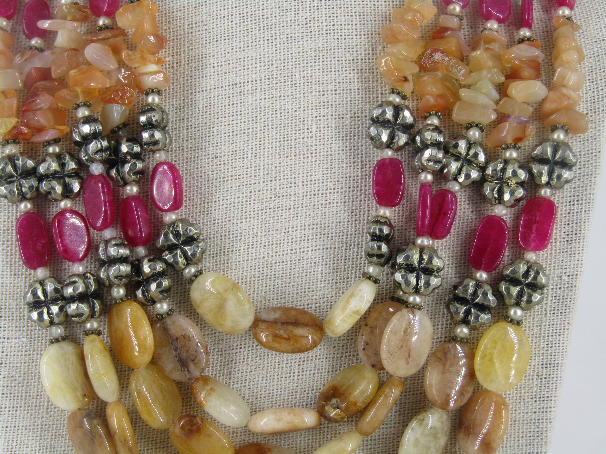 Five Strand Necklace With Agate Chips And Oval Beads