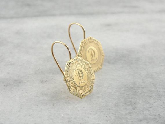 D Initialed 14K Yellow Gold Cufflink Drop Earrings